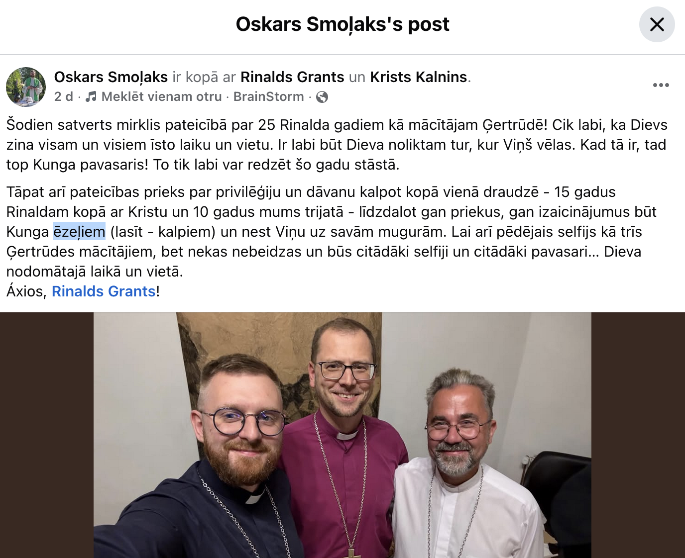 Ekrānšāviņš no Oskara Smoļaka Facebook laika joslas