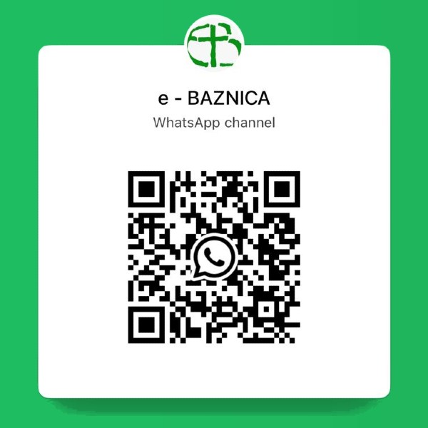 spied uz bildi vai skenē QR kodu, lai piesekotu e-baznicas WhatsApp kanālam